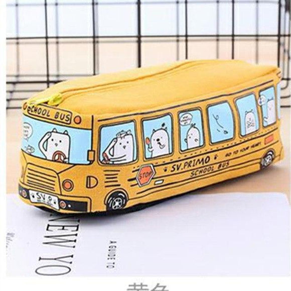 cute School Bus Pencil Case,large capacity canvas car pencil bag,orange,red,yellow,blue available