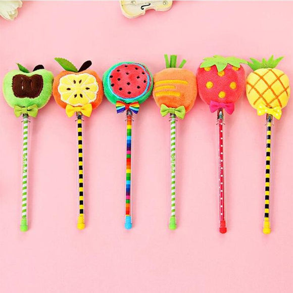 1pcs/Lot soft plush Fresh Fruit  gel pen fluffy natural 0.38mm Black Signature pen funny gift Stationery children student gifts