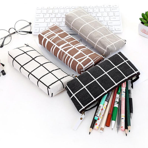 Stationery Canvas Pencil Case school Pencil Bag Simple Striped grid pencilcase Office Supplies Pen bag Students Pencils Writing