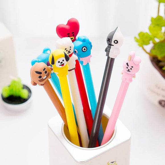 8 Style BT21 BTS Bangtang Boys Marker Pencil Shooky Tata Chimmy Rj Cooky Painting Tool Kawaii Stationery Gel Pens for School